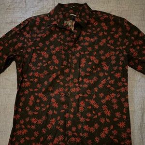 Express slim black dress shirt with red floral design